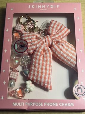 Skinnydip London Pink Gingham Bow Bag/Phone Charm